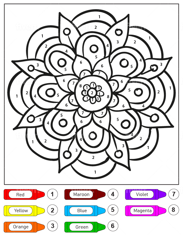 Dibujo de Colorear por Números Un Bonito Mándala de Flores para Niños Pagina para Colorear para Colorear y Imprimir