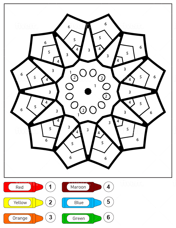 Dibujo de Colorear por Números Un Mándala de Flores Fácil para Niños Pagina para Colorear para Colorear y Imprimir