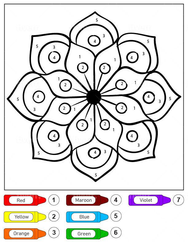 Dibujo de Colorear por Números Un Mándala de Flores para Niños Pagina para Colorear para Colorear y Imprimir