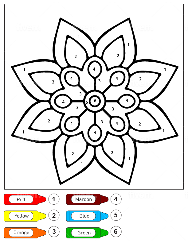 Dibujo de Colorear por Números Un Mándala de Flores Sencillas para Niños Pagina para Colorear para Colorear y Imprimir