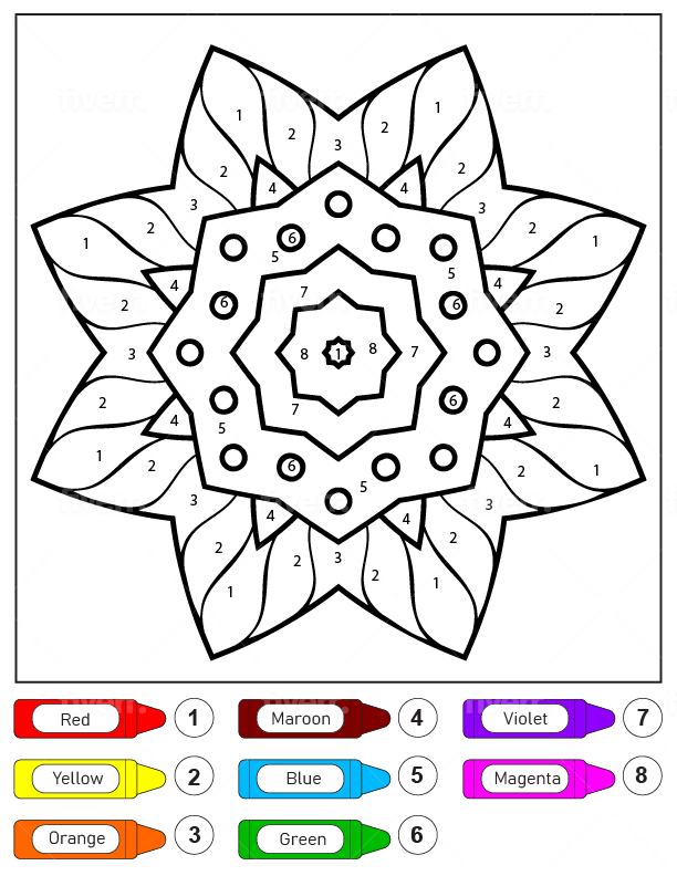 Dibujo de Colorear por Números Un Mándala de Flores Sencillo para Niños Pagina para Colorear para Colorear y Imprimir
