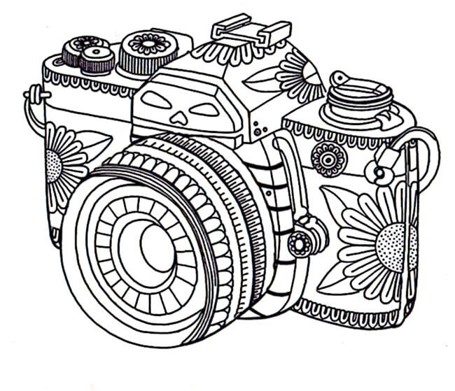 Dibujo de Cámara Mándala Lindo para Colorear y Imprimir