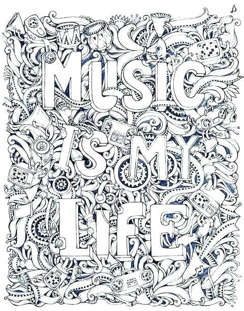Dibujo de La Música de Mándala Es Mi Vida para Colorear y Imprimir