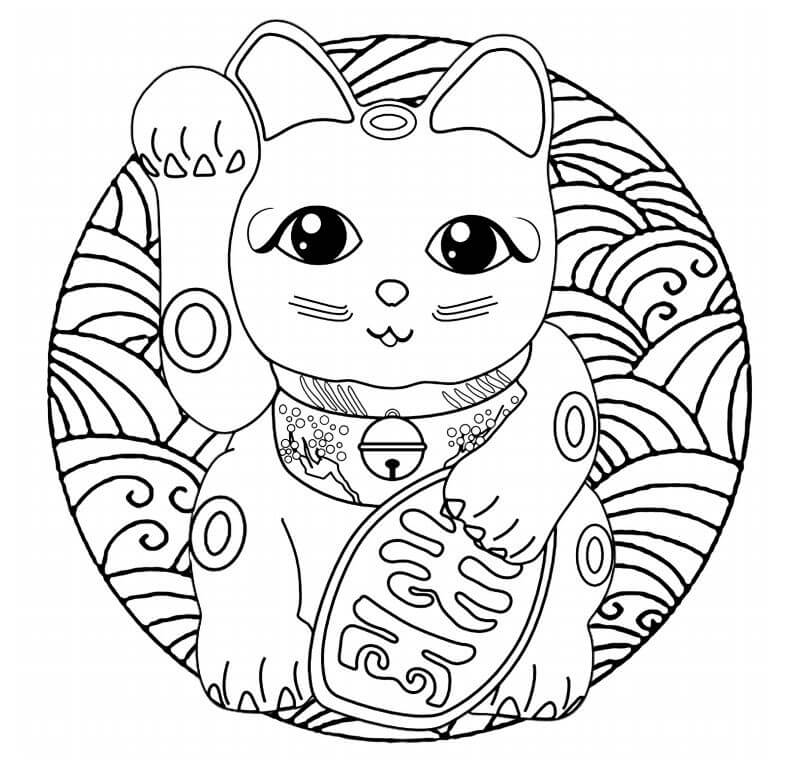 Dibujo de Lindo Maneki Neko para Colorear y Imprimir