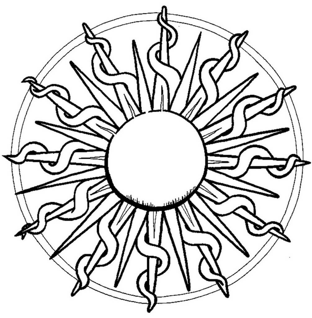 Dibujo de Los Mandalas Del Sol En Círculo para Colorear y Imprimir