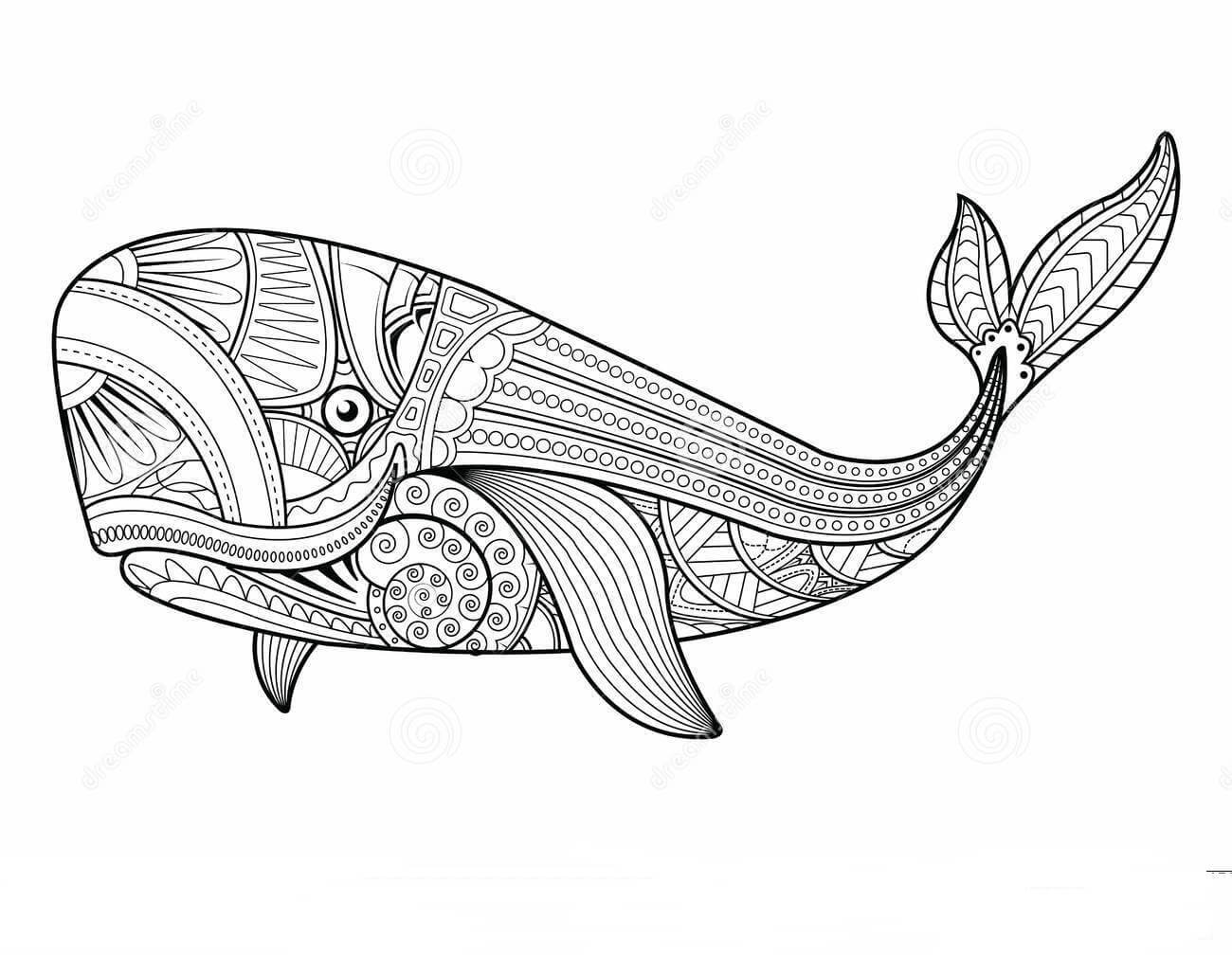 Dibujo de Mándala Hermosa Ballena para Colorear y Imprimir