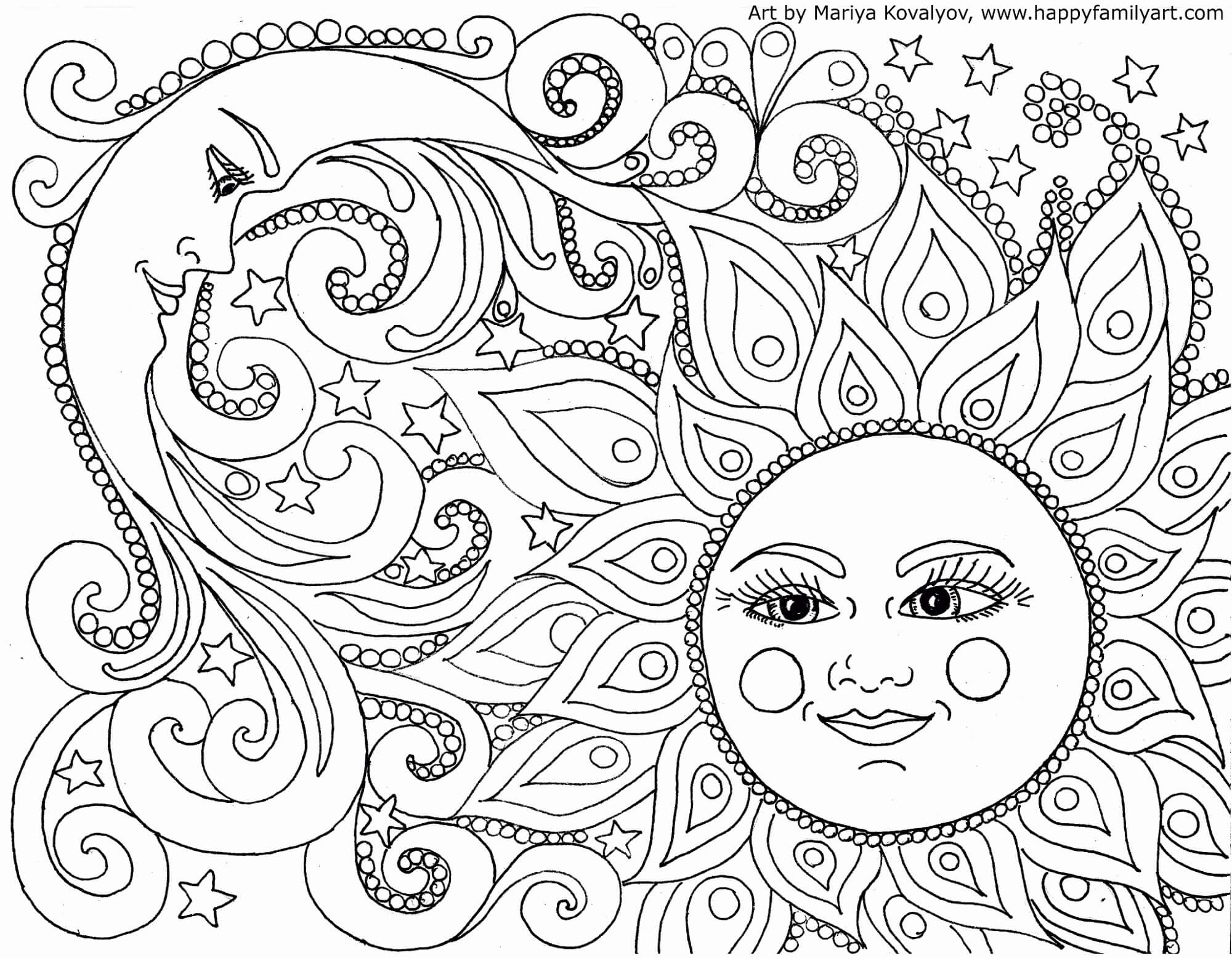 Dibujo de Mándala Sol y Luna Sonriendo para Colorear y Imprimir