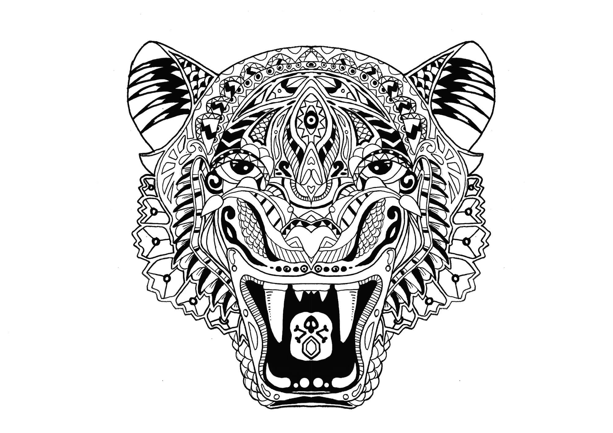 Dibujo de Tigre Cabeza de Mándala para Colorear y Imprimir