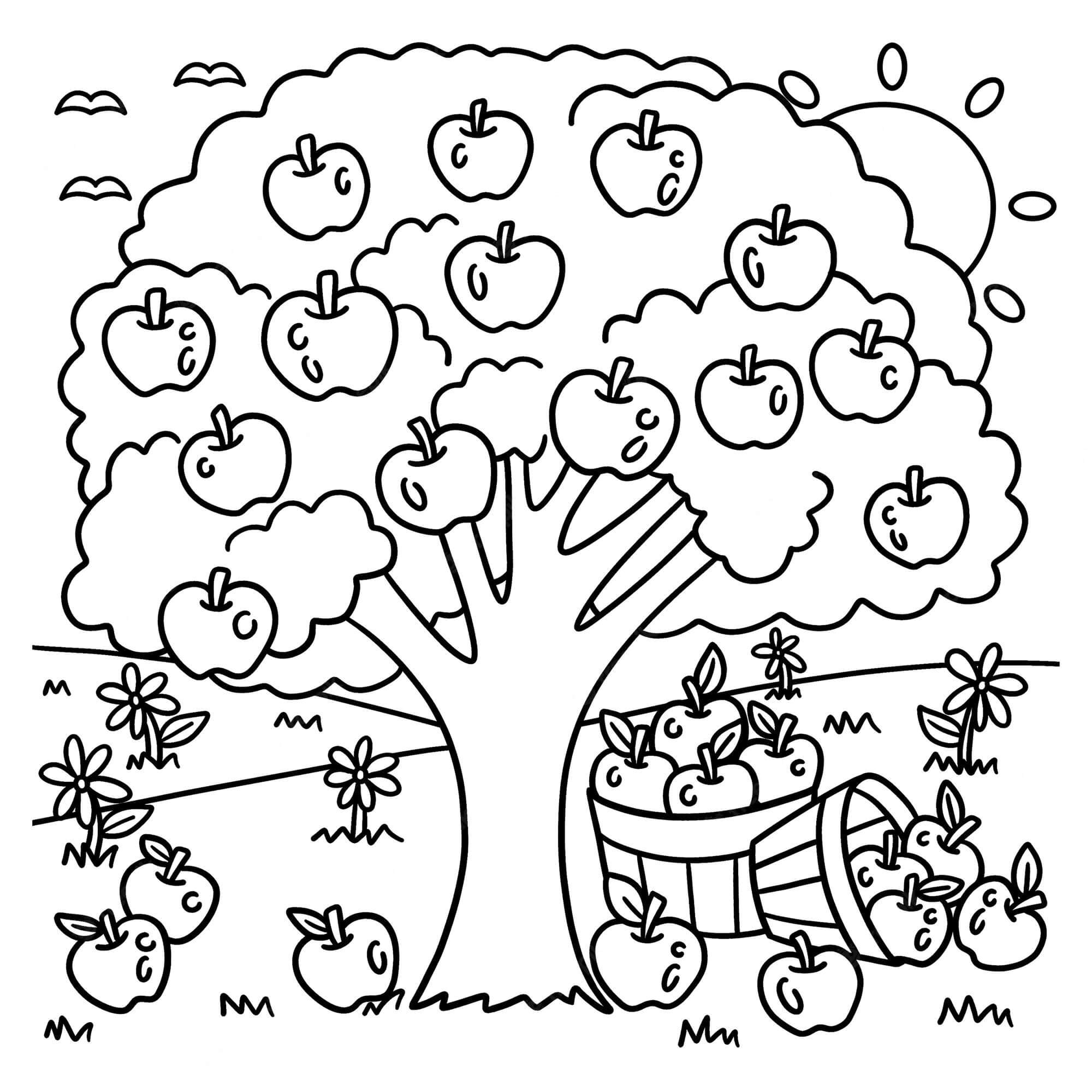 dibujo arbol de manzana para colorear