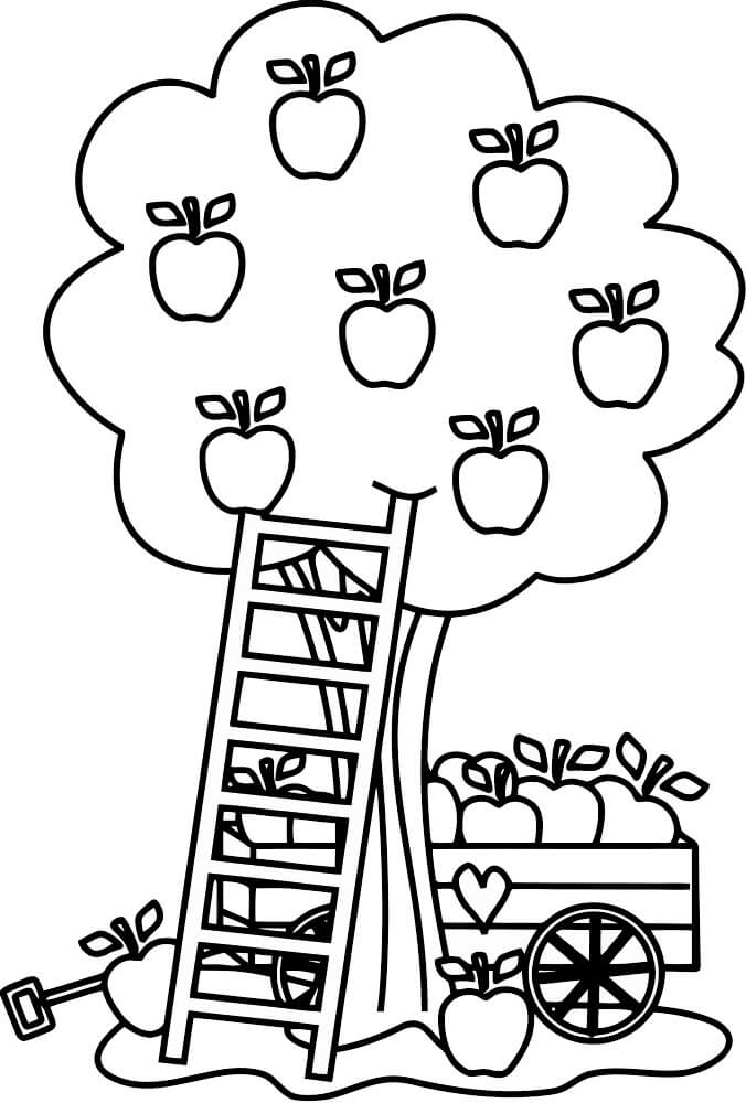 dibujo manzano de dibujos animados para colorear