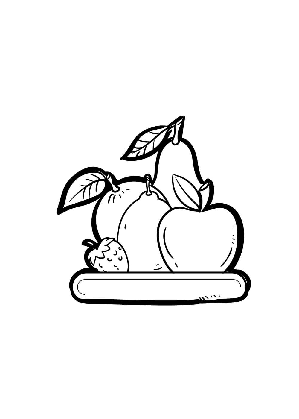 dibujo plato de manzana y fruta para colorear