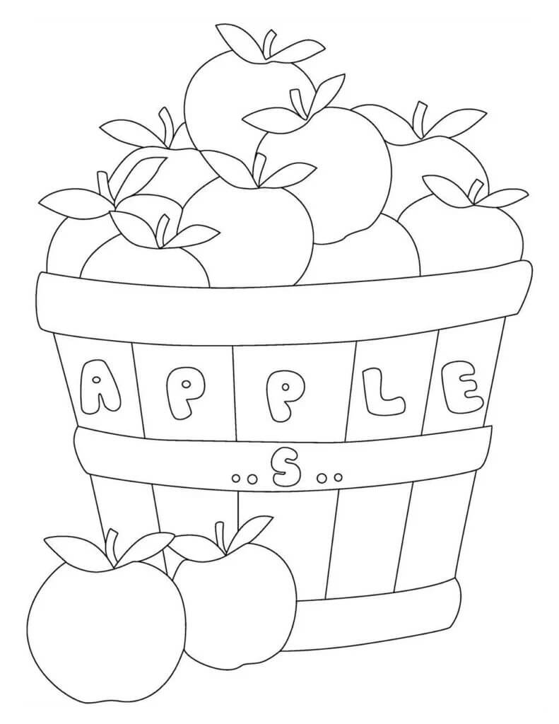 dibujo una caja de manzanas y dos manzanas para colorear