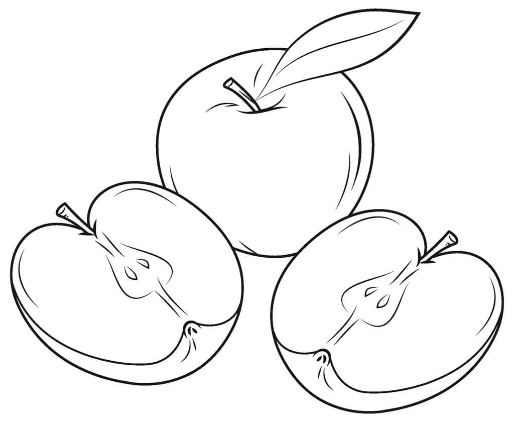 dibujo una manzana y dos rebanadas de manzana para colorear