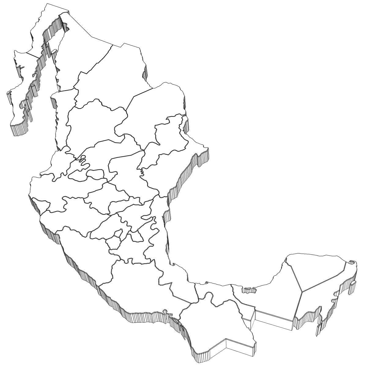 Dibujo de Mapa En Blanco de Mexico Esquema para Colorear para Colorear y Imprimir
