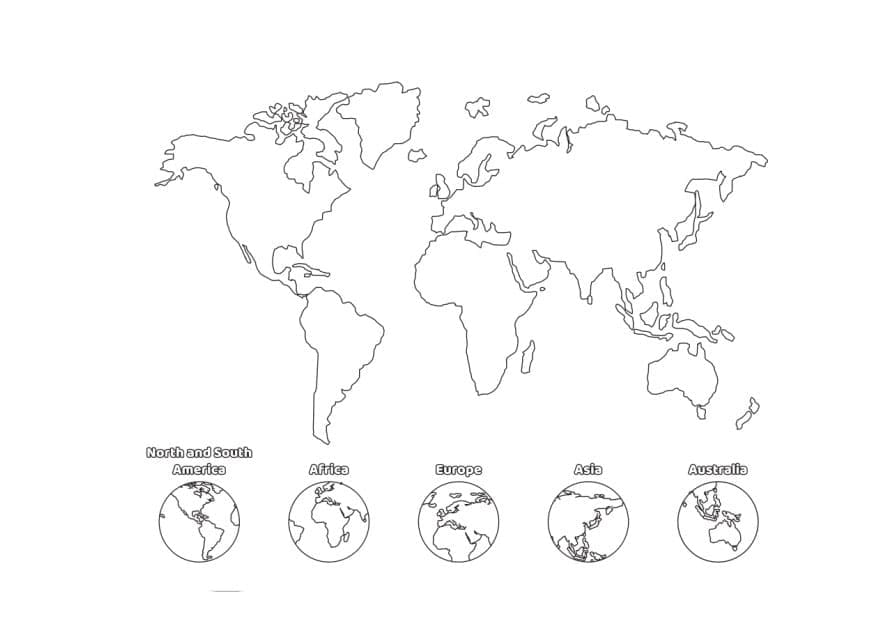 Dibujo de Contorno Del Mapa Del Mundo En Blanco para Colorear para Colorear y Imprimir