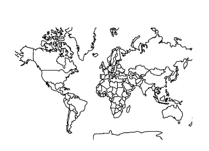 Dibujo de Esquema Del Mapa Del Mundo para Colorear para Colorear y Imprimir