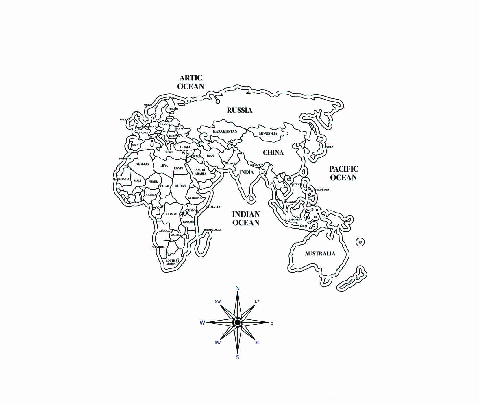 Dibujo de Imagen Del Mapa Del Mundo para Colorear para Colorear y Imprimir
