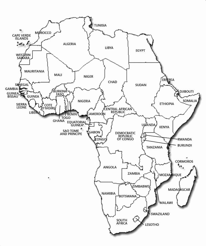 Dibujo de Mapa de Africa para Colorear y Imprimir