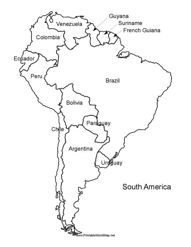 Dibujo de Mapa de América Del Sur para Colorear y Imprimir