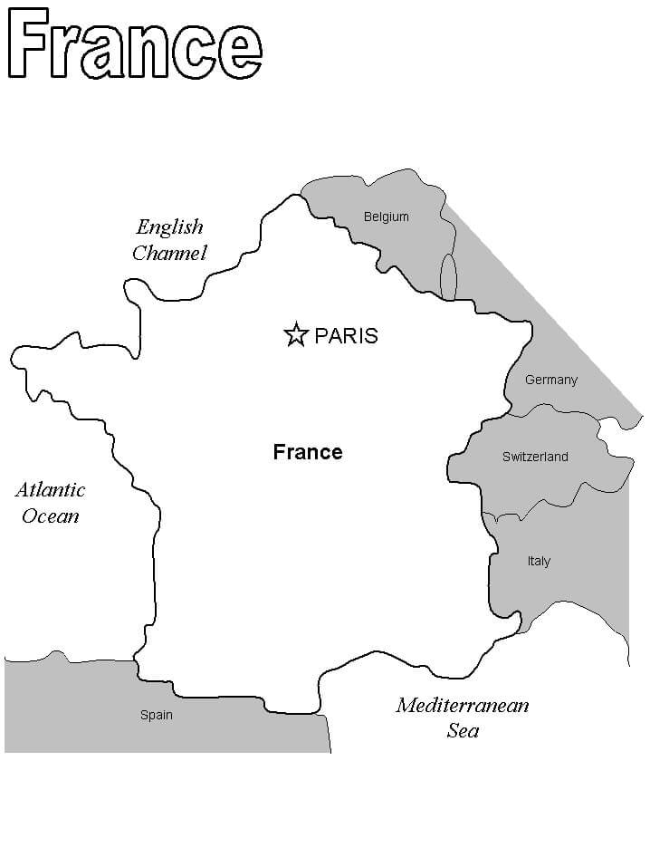 Dibujo de Mapa de Francia para Colorear y Imprimir