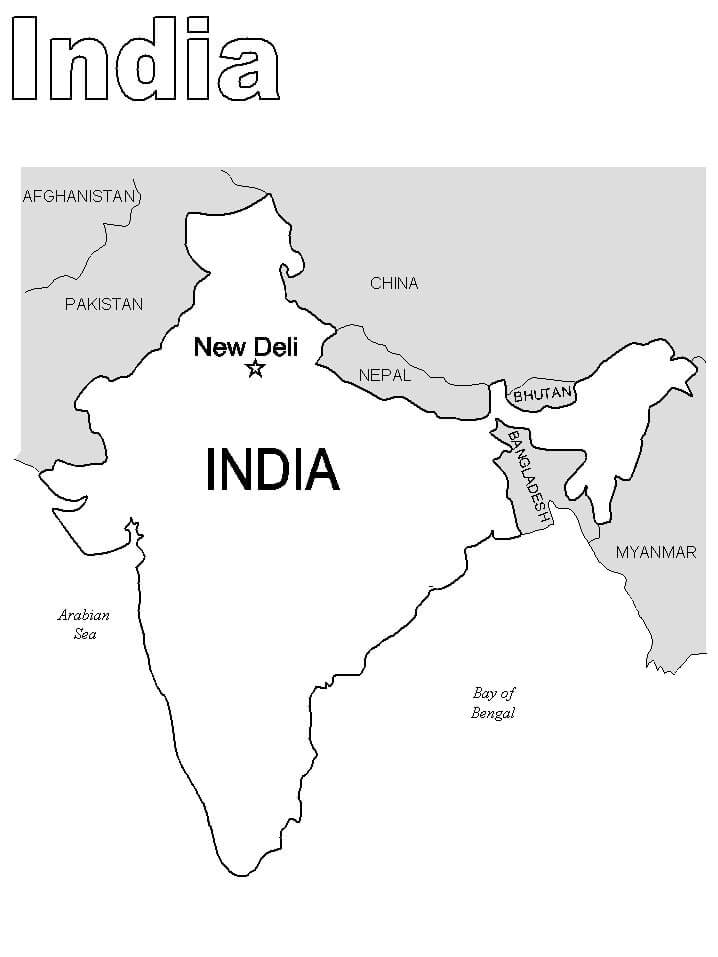 Dibujo de Mapa de La India para Colorear y Imprimir