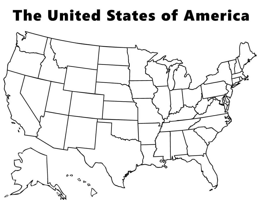 Dibujo de Mapa de Los Estados Unidos de América para Colorear y Imprimir
