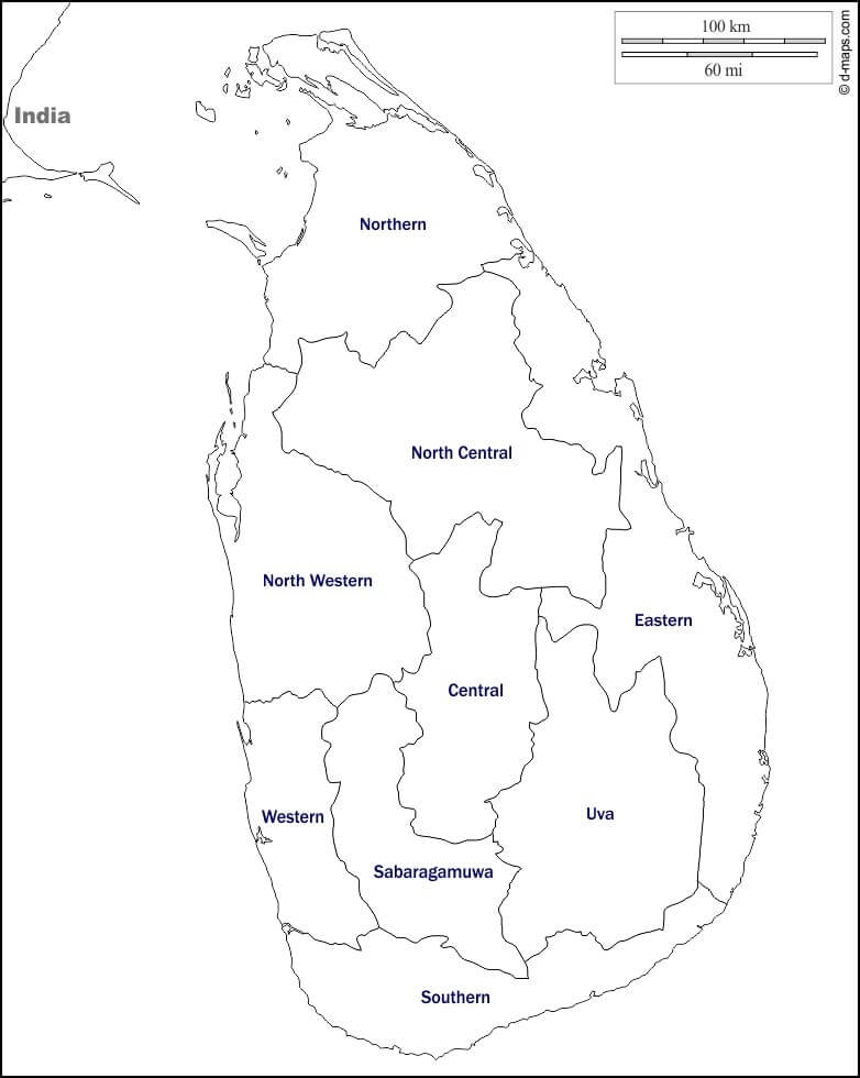 Dibujo de Mapa de Sri Lanka para Colorear y Imprimir
