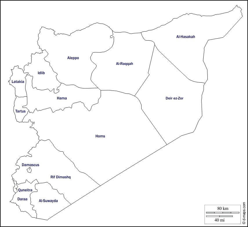 Dibujo de Siria Mapa para Colorear y Imprimir