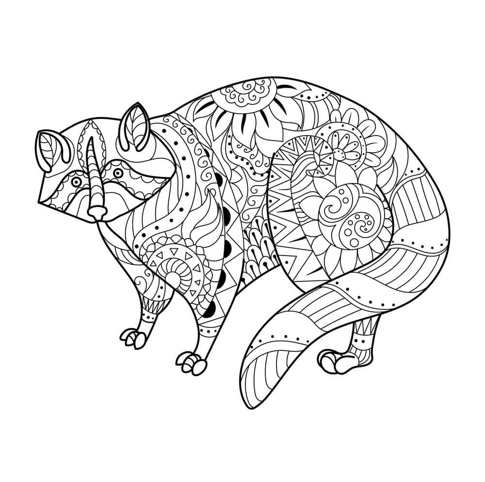 Dibujo de Mándala de Mapache para Colorear y Imprimir