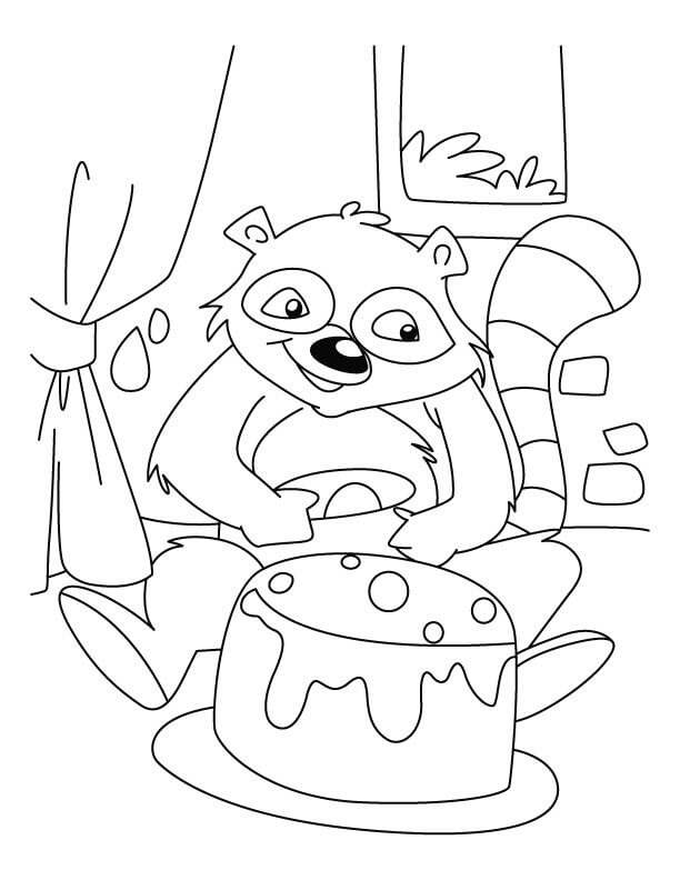 Dibujo de Mapache Celebrando Su Cumpleaños para Colorear y Imprimir