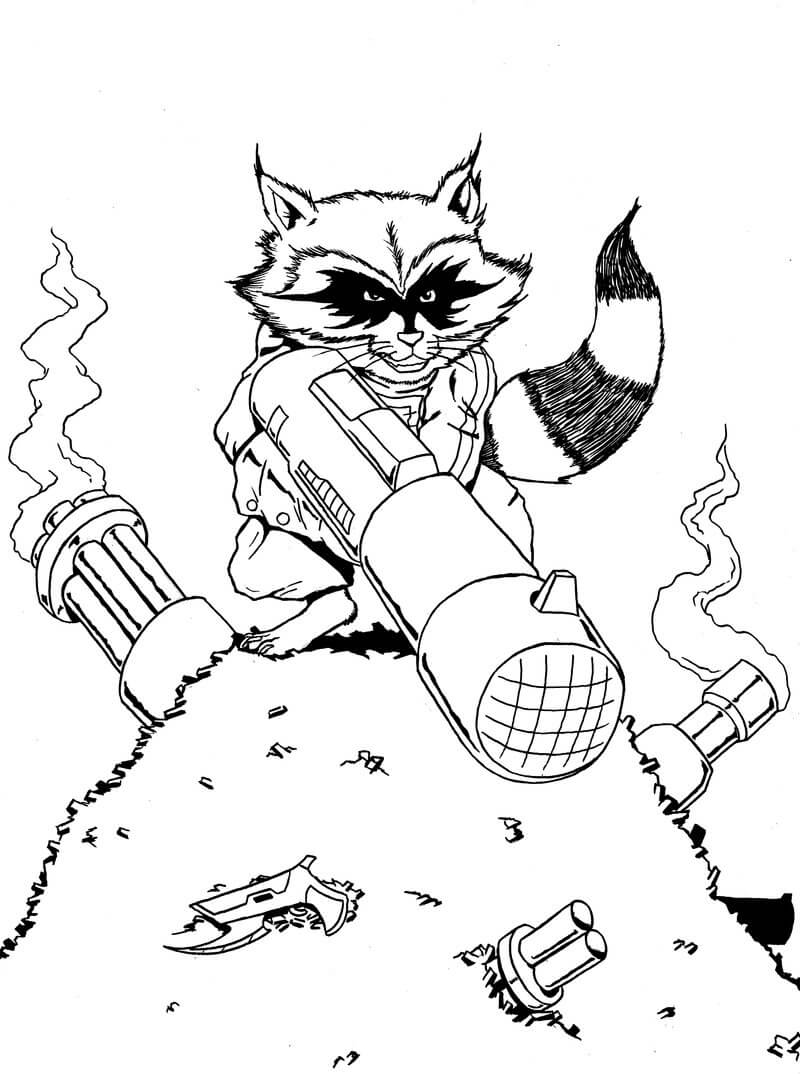 Dibujo de Mapache Sosteniendo Arma para Colorear y Imprimir