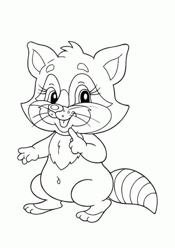 Dibujo de Pequeño Mapache Lindo para Colorear y Imprimir