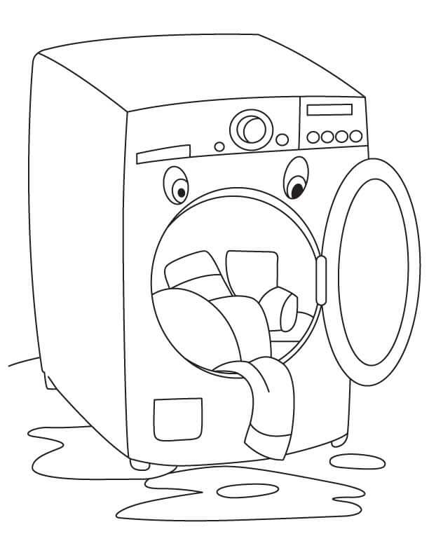 Dibujo de Lavadora de Dibujos Animados para Colorear y Imprimir