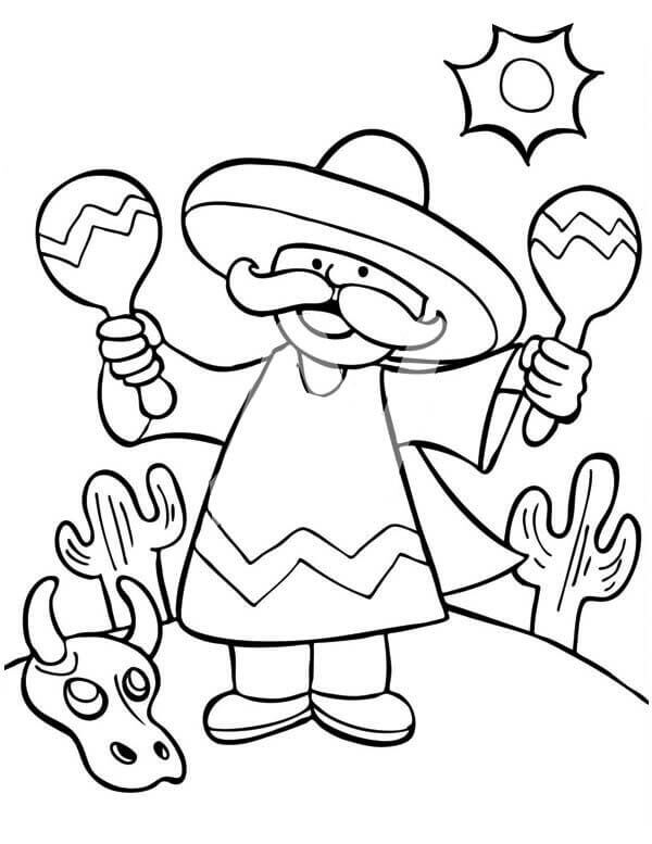 dibujo hombre mexicano juego maracas para imprimir y colorear
