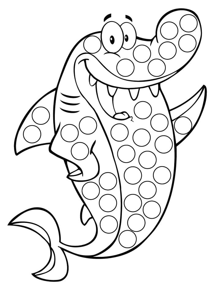 dibujo tiburon marcador de puntos para colorear