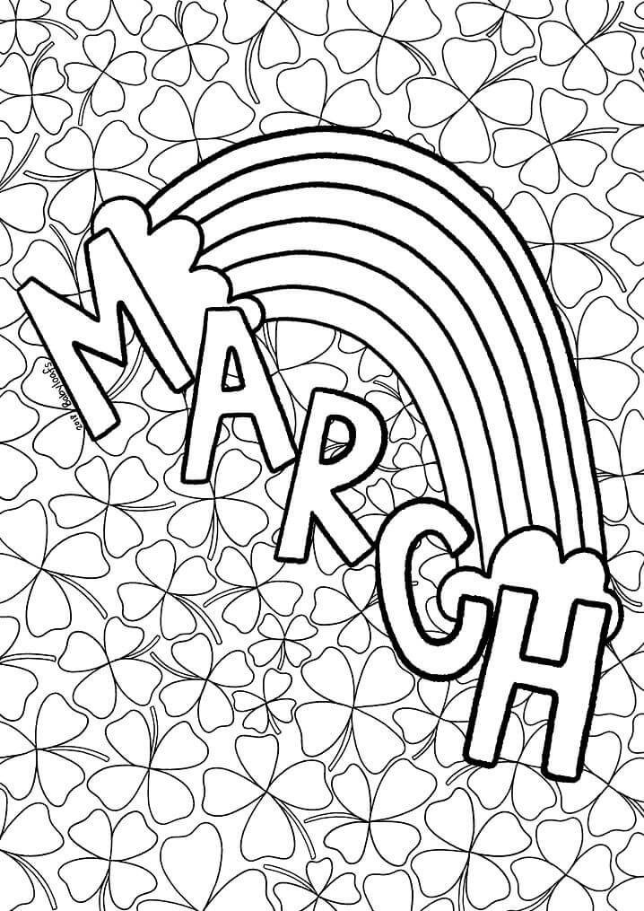 Dibujo de Arcoíris y Marzo para Colorear y Imprimir