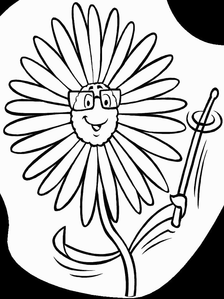 Dibujo de Margarita de Dibujos Animados Con Gafas para Colorear y Imprimir
