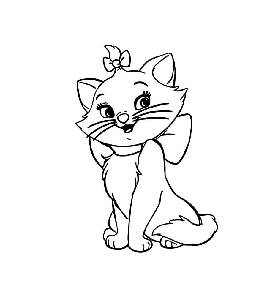 Dibujo de Lindo Esquema de Marie Cat Gratis para Colorear para Colorear y Imprimir