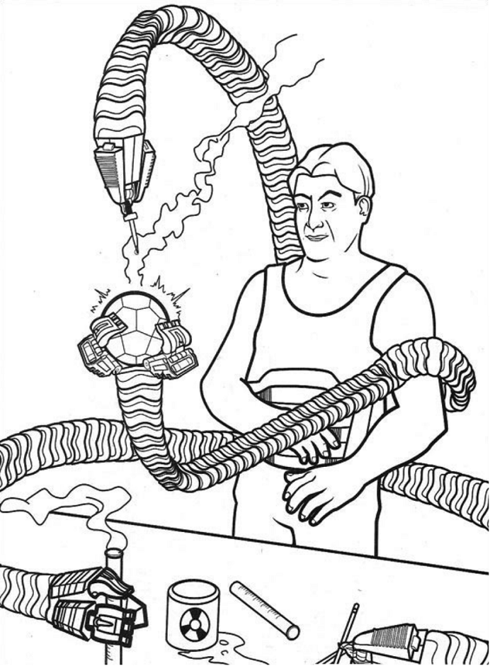 Dibujo de Dr Octopus Creando Algo para Colorear y Imprimir