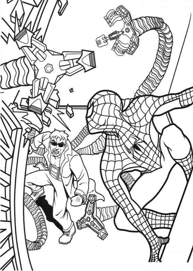 Dibujo de Dr Pulpo Vs Hombre Araña para Colorear y Imprimir