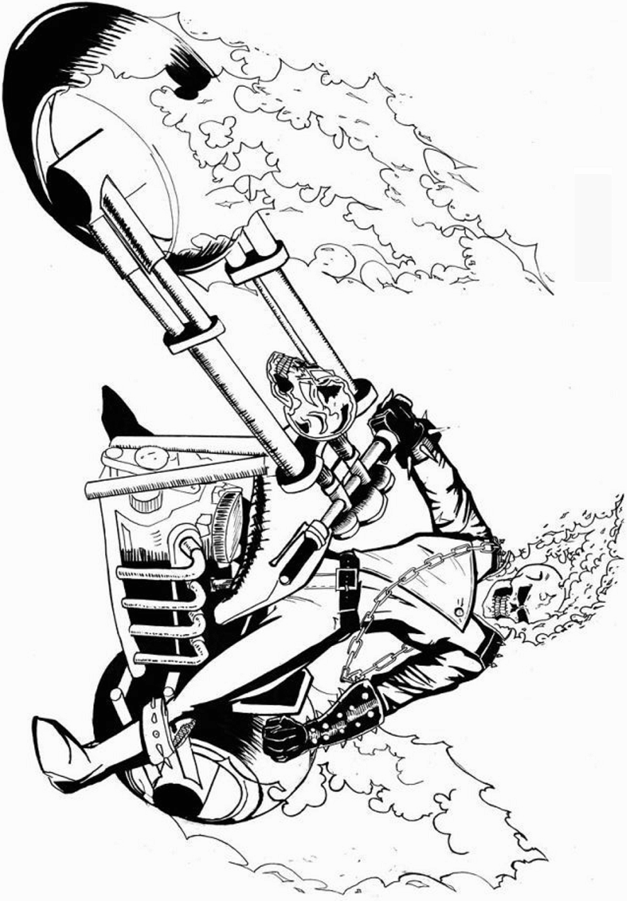 Dibujo de Ghost Rider y Su Motocicleta para Colorear y Imprimir