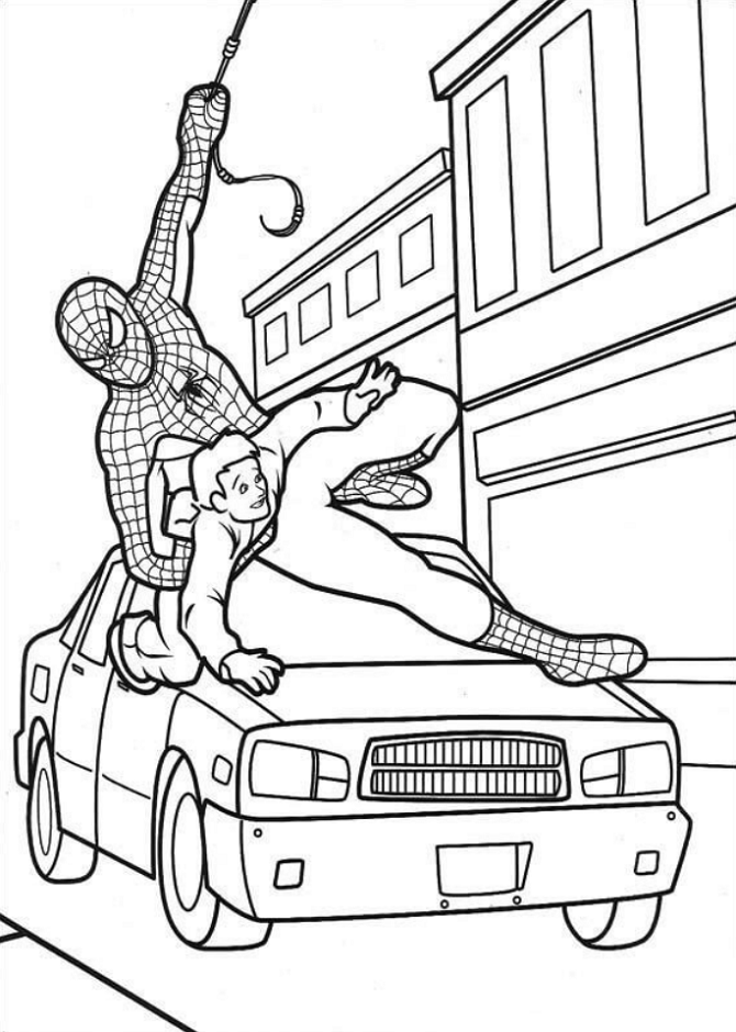 Dibujo de Hombre Araña Salvando Al Niño para Colorear y Imprimir