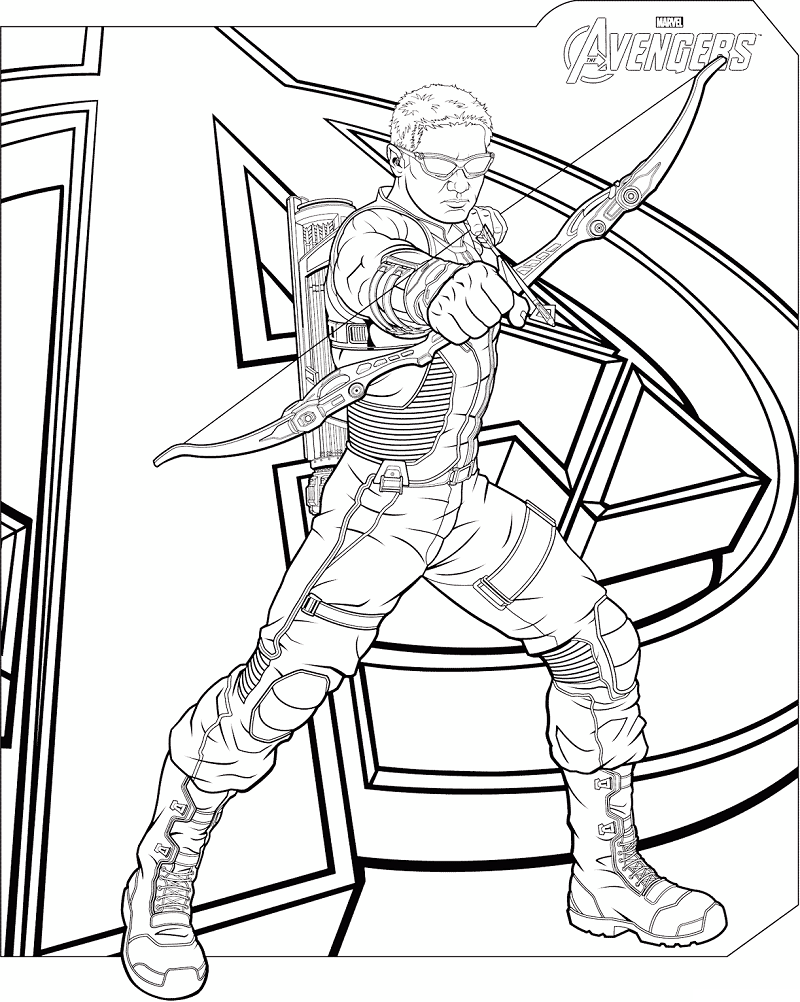 Dibujo de Marvel Vengadores Ojo de Halcón para Colorear y Imprimir