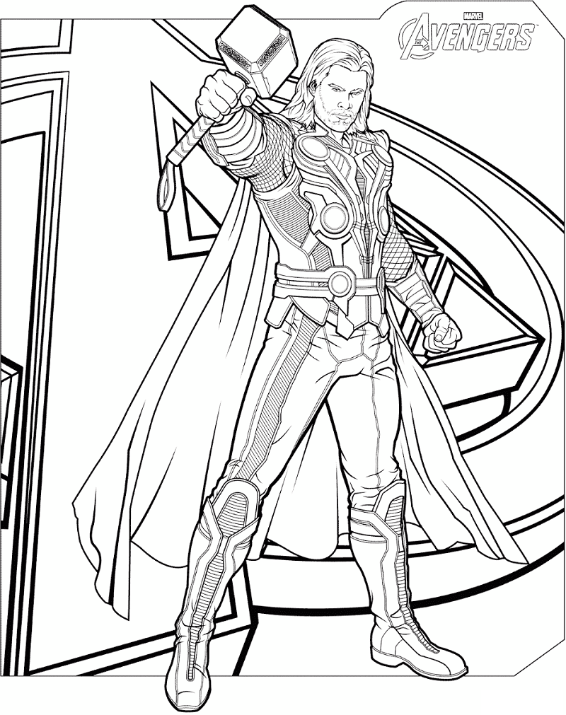 Dibujo de Marvel Vengadores Thor para Colorear y Imprimir