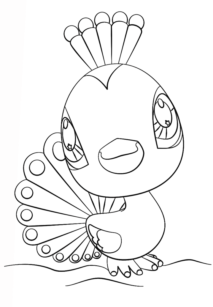 Dibujo de Más Pequeña Tienda de Mascotas Pavo Real para Colorear y Imprimir