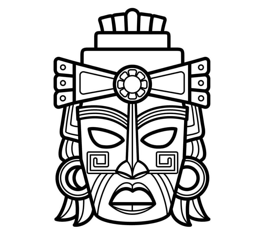 Dibujo de Máscara Azteca Africana Mexicana para Colorear y Imprimir