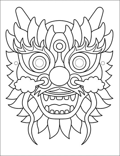 Dibujo de Máscara de Dragón Chino para Colorear y Imprimir