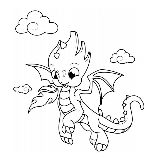 Dibujo de Bebé Dragón Volando para Colorear y Imprimir