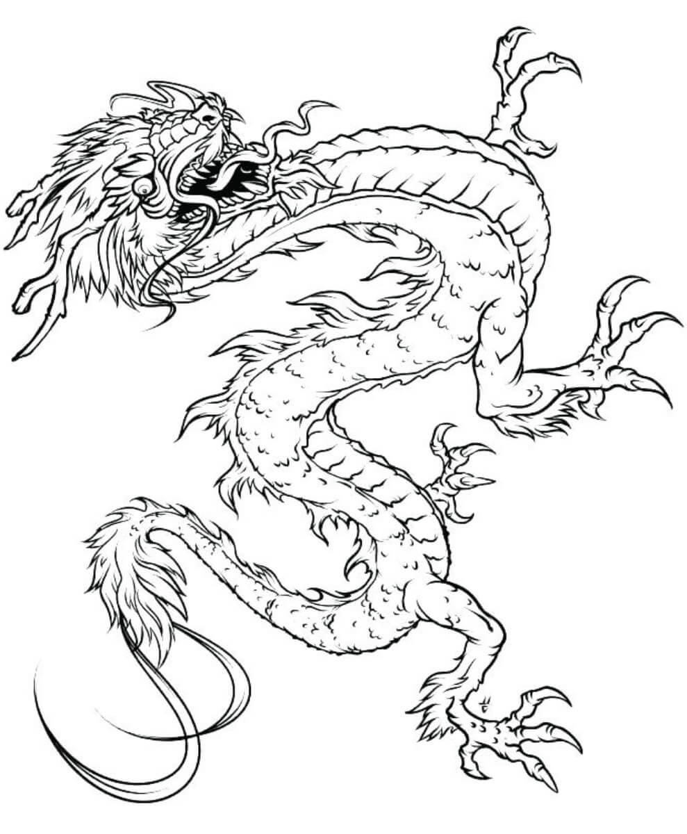 Dibujo de Dragón Chino Fresco para Colorear y Imprimir
