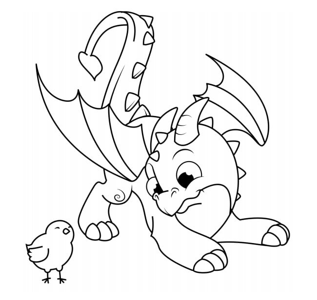 Dibujo de Dragón y Pollo para Colorear y Imprimir